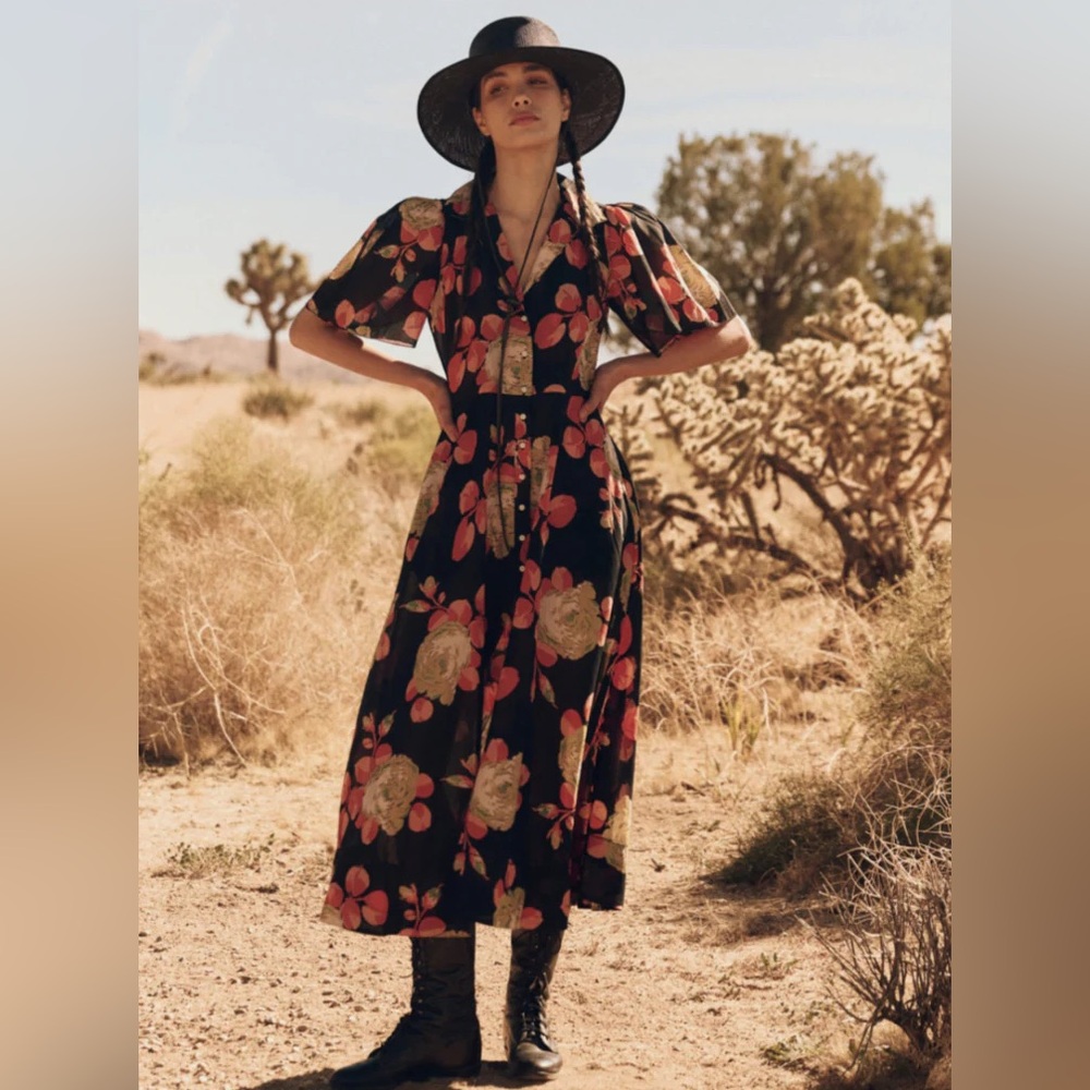 THE GREAT. Black Floral Dress NWT
